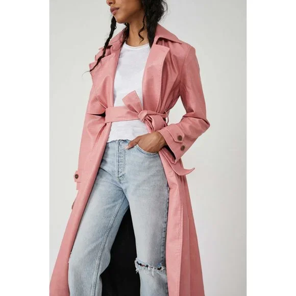 🎉LAST CHANCE🎉 NWT Free People Morrison Vegan Trench / Pink - Picture 5 of 6